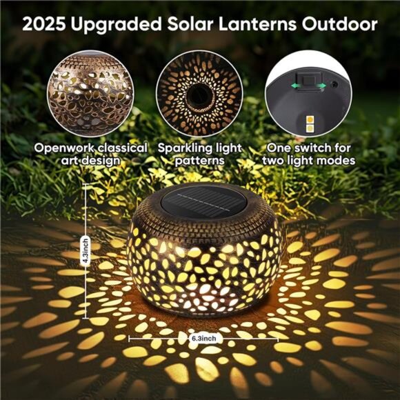 Outdoor solar lanterns waterproof metal garden lights tabletop porch yard decor - Picture 3 of 7